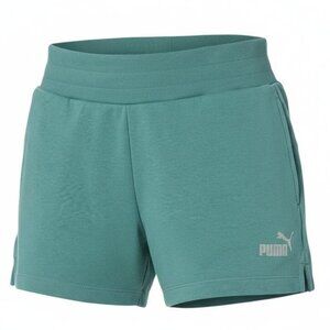 PUMA Womens Essentials 4” Sweat Shorts Spruce Green Logo Athleisure NEW XS